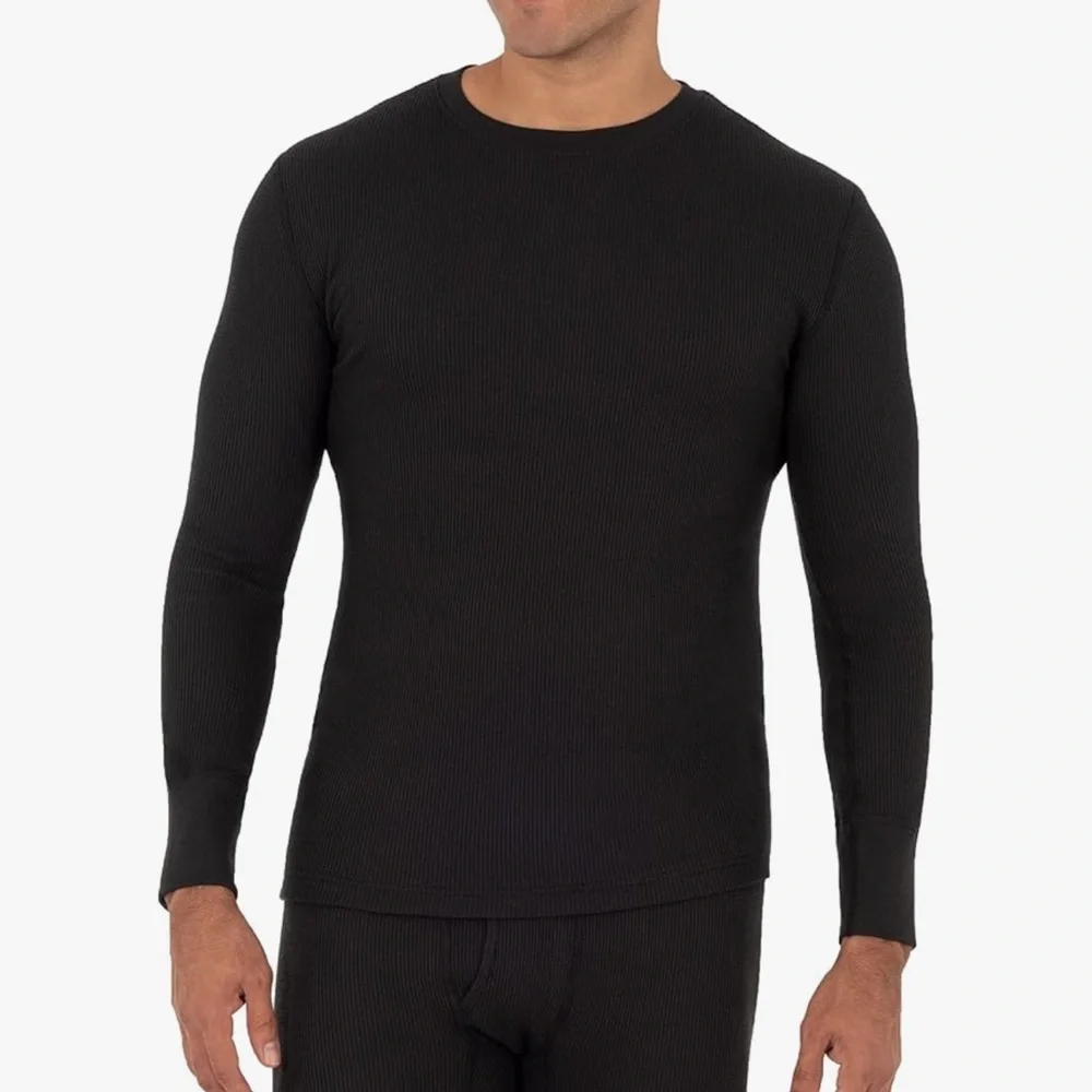 Fruit of the Loom Black Long Sleeve Tee waffle black size small new - Picture 1 of 4